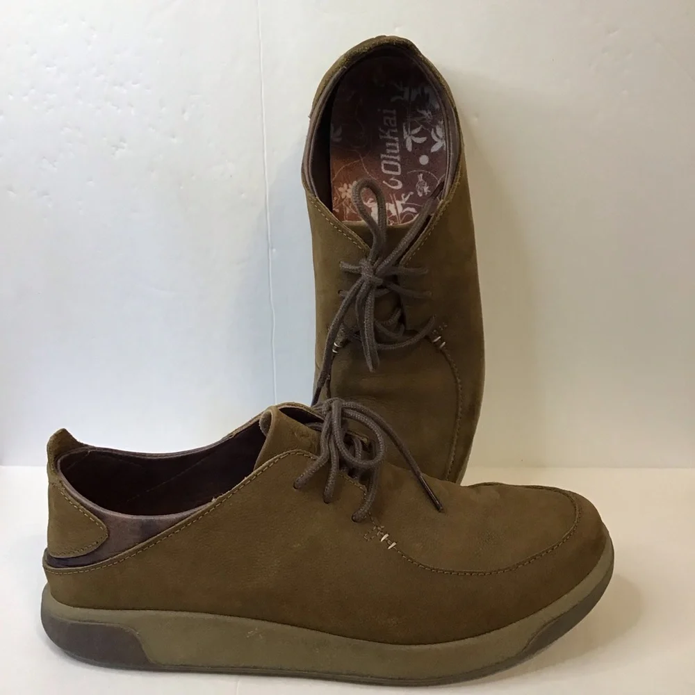 OLUKAI Men's Loli'l Li Ray/Ray Brown Suede Sneakers Oxfords 9.5